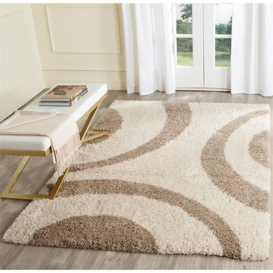 Ivory With Beige Zebra Shaggy Rug For Soft touch Microfiber Hand tufted Carpet