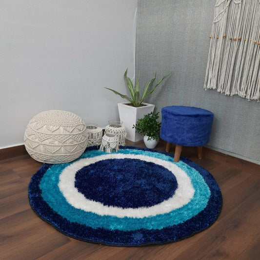 Multicolor Round Blue Shades Shag Carpet for Living Room.