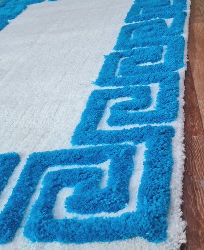 Turquoise Blue and Ivory Colour Shaggy Soft Rug Hand tufted Bedroom, Sofa, and Living room etc.... Manufacture by Kashyapa Rugs