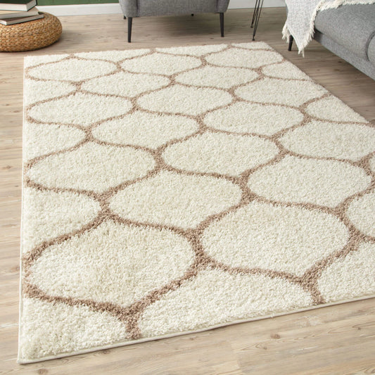 Micro Moroccan Lattice Carpet In Cream And Beige.