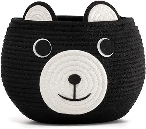 Black rope storage fruit basket laundry cloth bag, toys gift hamper baby tray bucket teddy bear.