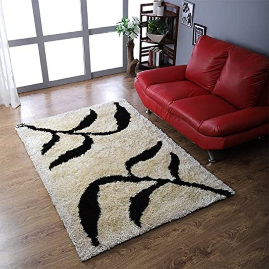 Ivory With Coffee Shaggy Super Soft Microfiber Polyester Rug Hand tufted Luxury Carpet