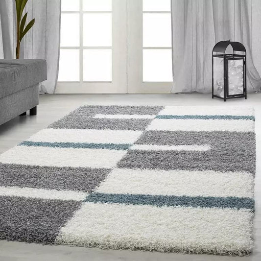 Ivory With Grey Modern Soft Shaggy Rug Fluffy Home Decorative Carpet.