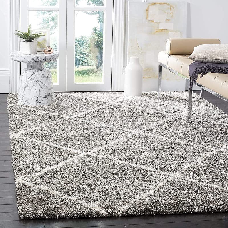 Diamond Cross Super Soft Microfiber Silk Touch Rugs Grey With Ivory Living Area Rug