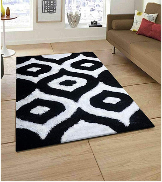 Black & White Microfiber  shaggy Carpet for Living Room