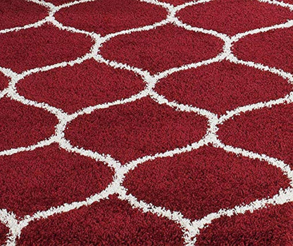 Kashyapa Rugs Collection - Moroccan Style Microfiber Carpet Runner Red & Ivory Soft, Non-Slip, Easy to Clean hand tufted Bedside Runner.