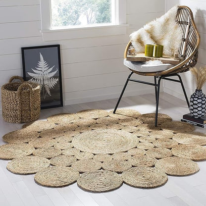 Kashyapa Rugs Collection-Natural jute round Braided  Area Rug.