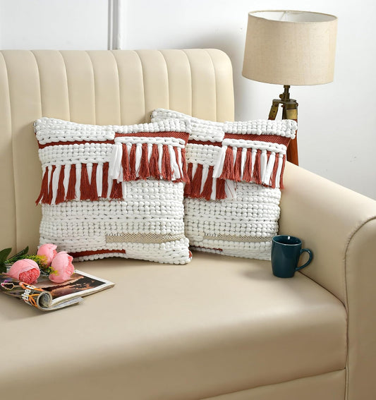 Boho Cushion Cover Handmade Design work Home Decorative Pit Loom Striped Pillow Covers for Sofa, Couch . (Set of 1) - Design0011