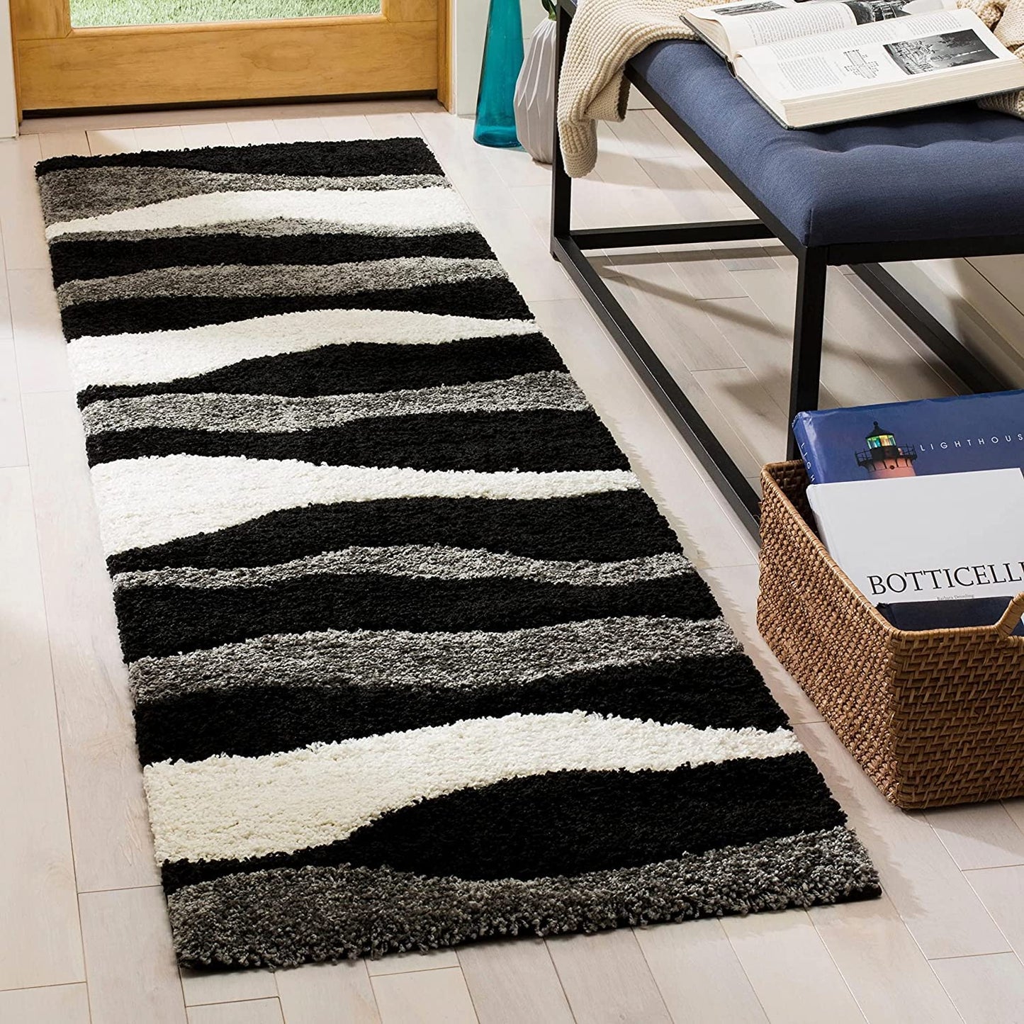 Micro Moroccan Runner Carpet In Black And Grey-Different Sizes