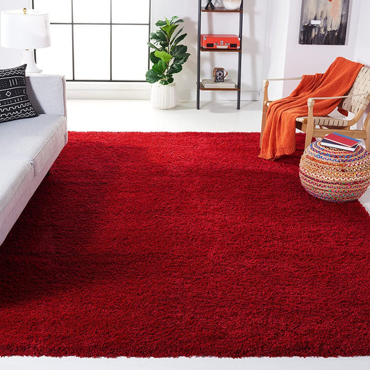 Red Plain Micro Fluffy Carpet.