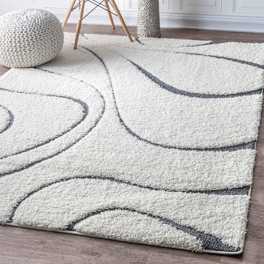 Micro Weaves Carpet Ivory With Grey Double Shade Modern Area Rug.