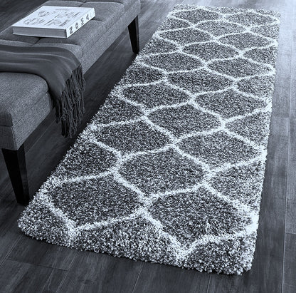 Moroccan Style Microfiber Carpet Runner Grey & Ivory mix Soft, Non-Slip, Easy to Clean handtufted Bedside Runner.