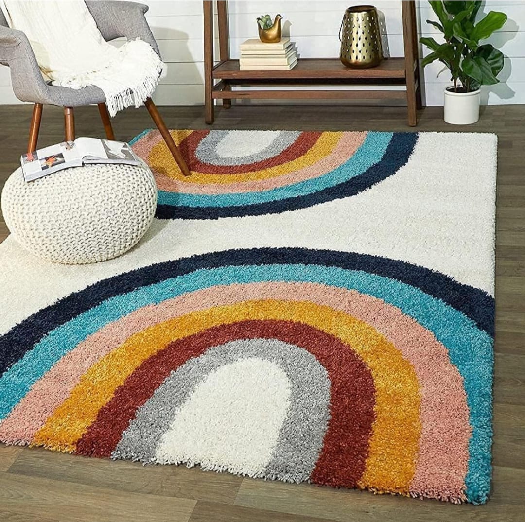 3D Rainbow Multi Colour Microfiber Area Shaggy Carpet