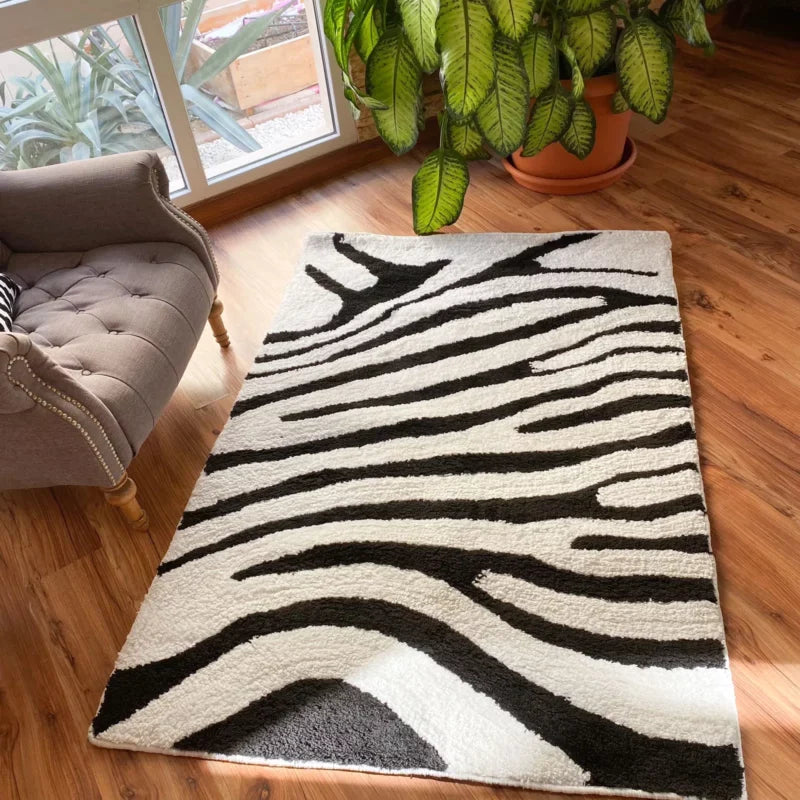 Black & White Zebra Pattern Microfiber Carpet