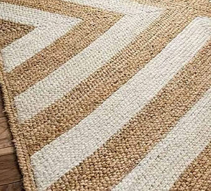 Jute (Natural and Bleached Jute) Handmade Braided Rugs | Natural & White Jute Zig-Zag Area Rug |Kashyapa Premium Collection