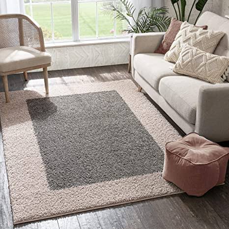 Micro Plain Beige With Grey Soft Modern Shaggy Rug.