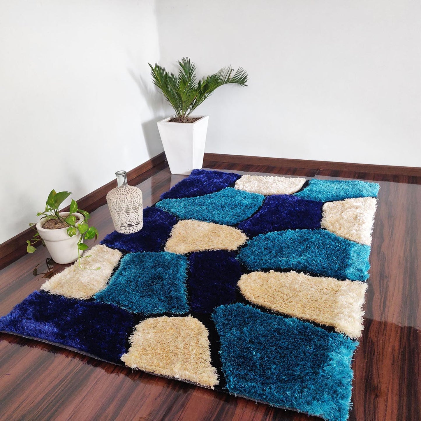 Premium Handmade 3D Cut Classical Look Stone Microfiber Shaggy Soft Tufted Carpet.