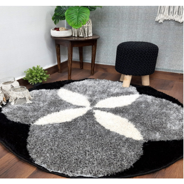 Black & Grey - Premium Soft Modern Round Shaggy Rug