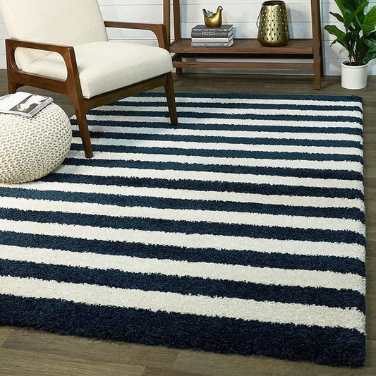 Navy Blue And Ivory Soft MicroFiber Premium Modern Carpet.