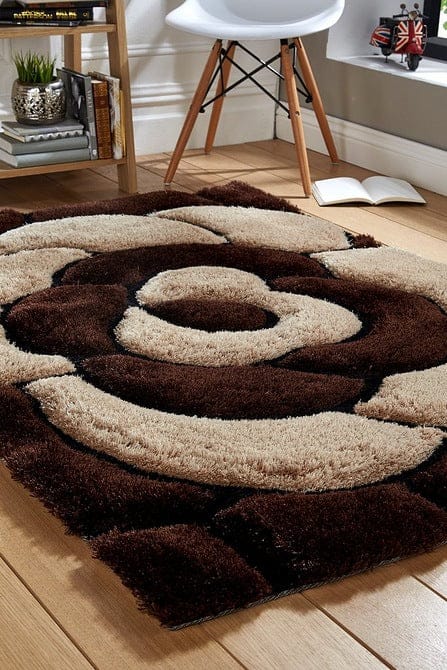 Brown & Beige Rose Modern Shaggy Rug.