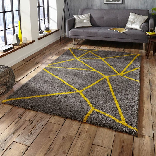 Yellow and Grey Modern Shaggy Rug.