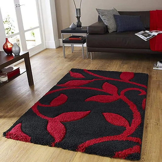 Black With Red leaf Soft Microfiber Area Rug.