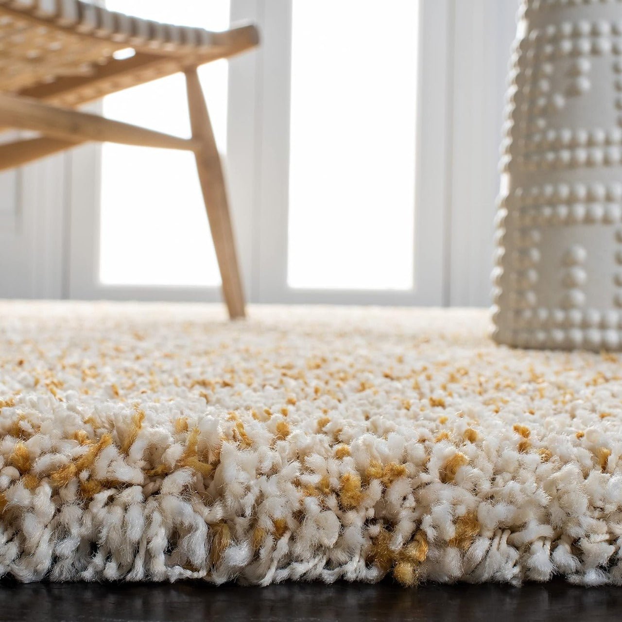 Mustard & Ivory Multi Shade Designer Carpet For Living Room (2 Inch Pile)