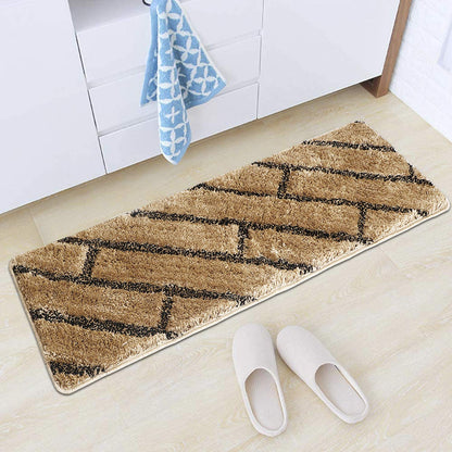 Gold & Coffee Microfiber Polyester Shaggy Bedside Runner