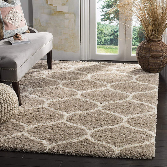 Micro Beige and Ivory Cross Design Moroccon Diamond Carpets.