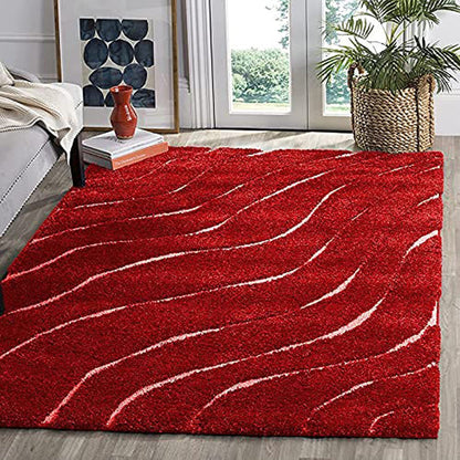 Micro Waves Carpet In Red And Ivory.