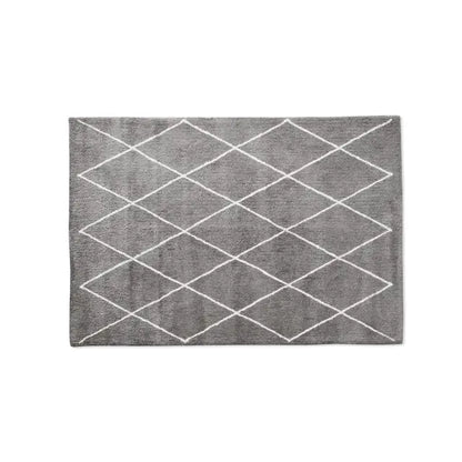 Kashyapa Rugs Collection - Diamond Design Shaggy Rug Grey with Ivory/ Microfiber Hand tufted Carpet