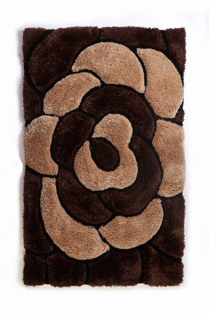 Brown & Beige Rose Modern Shaggy Rug.