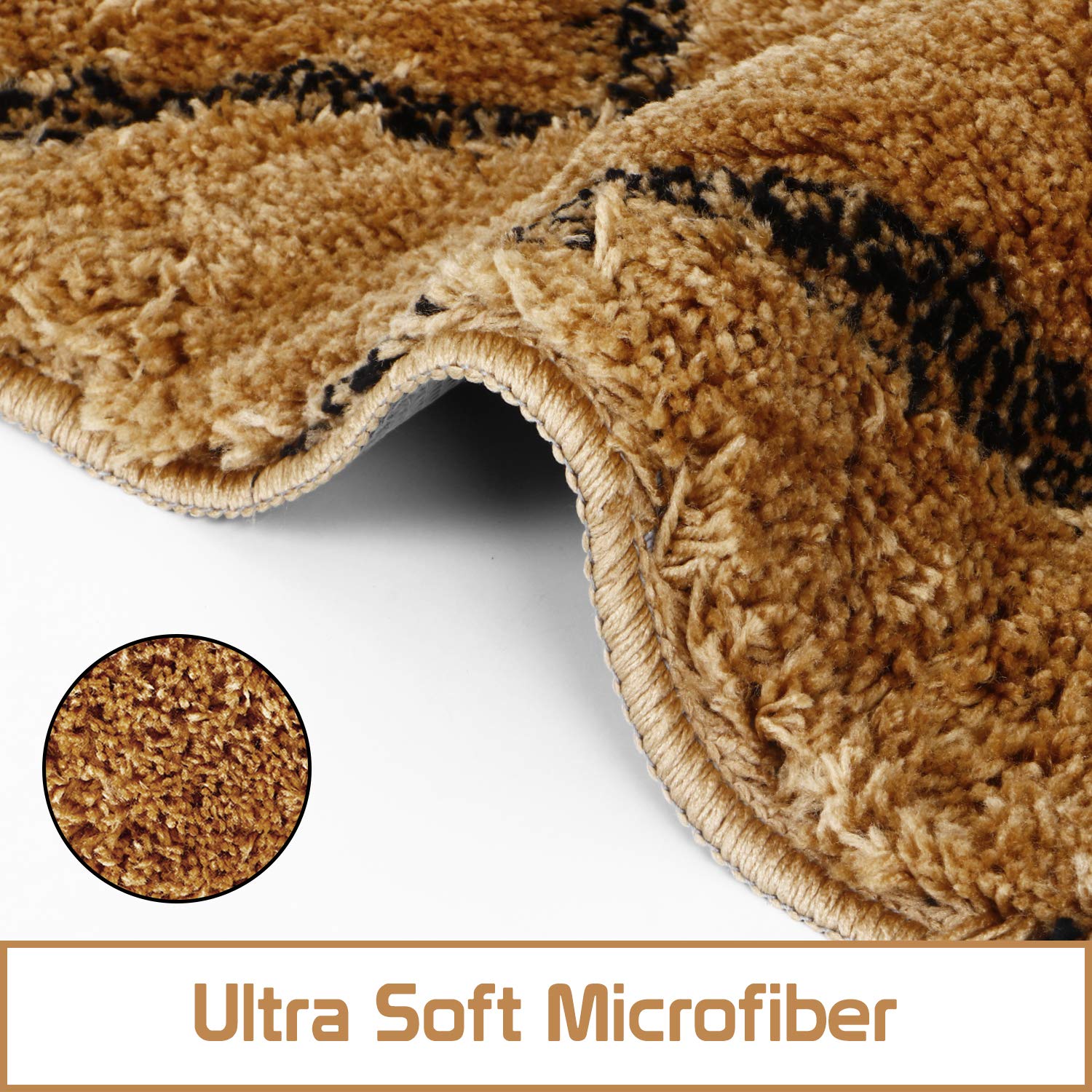 Gold & Coffee Microfiber Polyester Shaggy Bedside Runner