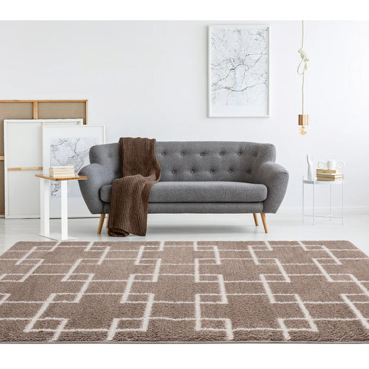 Beige Super Soft Polyester Microfiber Silk Touch Shaggy Area Rug.