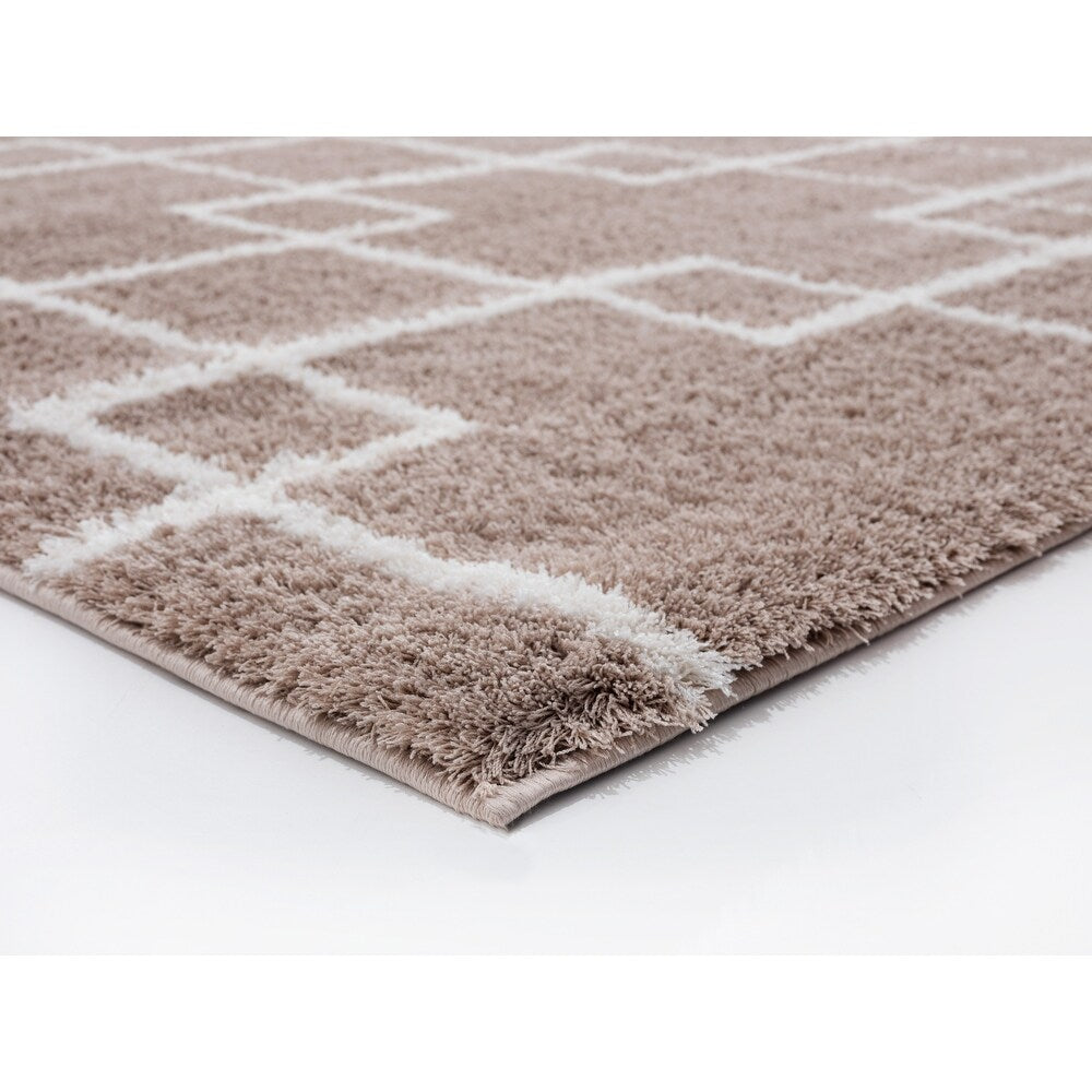 Beige with White Line Color Extra Soft Microfiber Round Carpet.