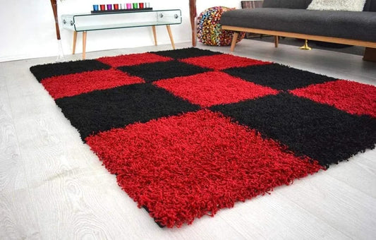 Red & Black Color Design - Super Soft Modern Hand Tufted Floor Rug.