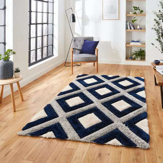 Multi Geometric 3D Design Modern Shaggy Microfiber Living Area Carpet.