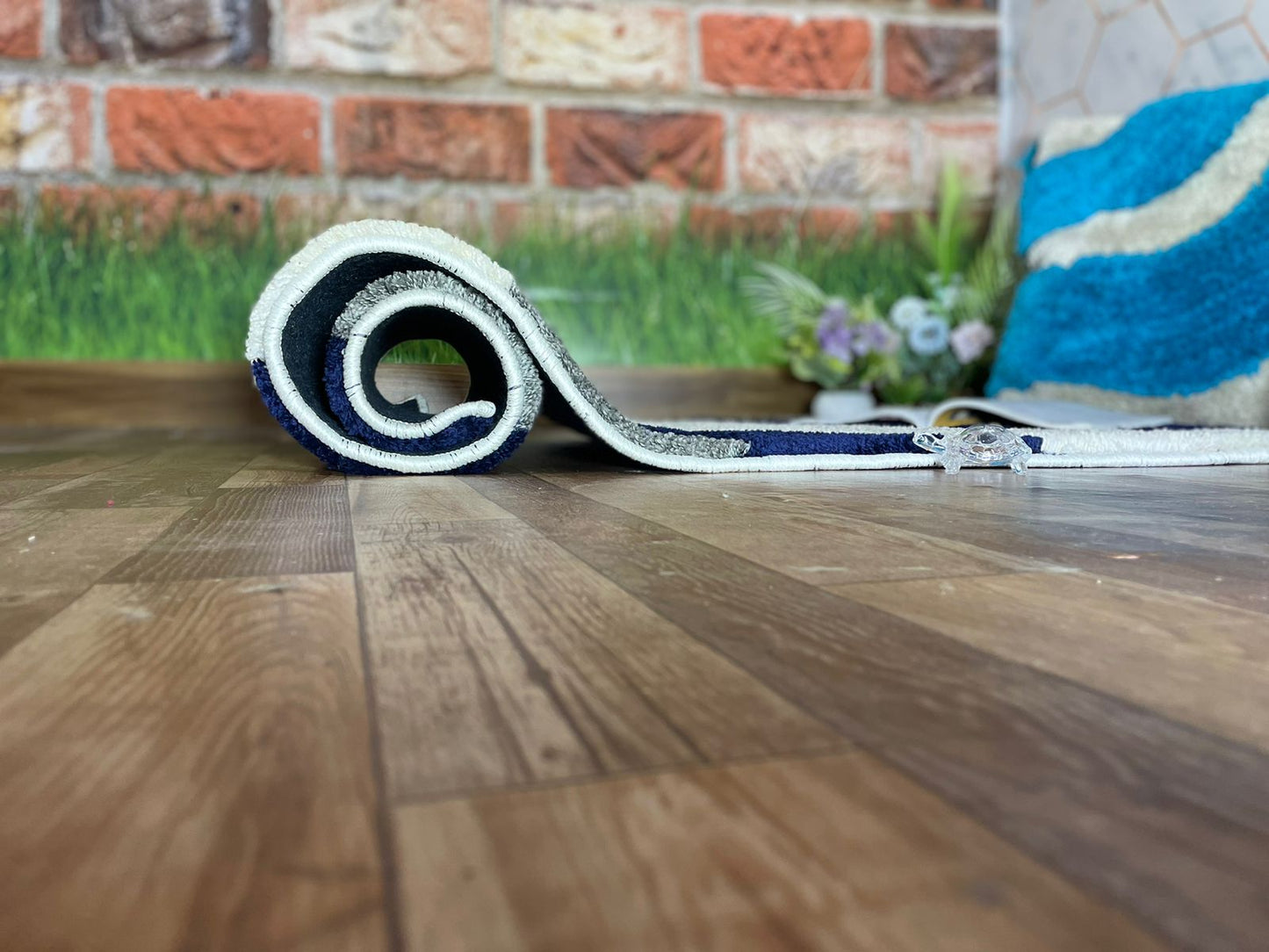 Micro Blue, Grey & Ivory Waves Kitchen & Bedside Runner Rugs