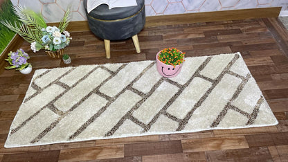 Kashyapa Rugs Collection- Premium Micro Ivory & Mix, Multi Colour Waves Kitchen & Bedside Runner