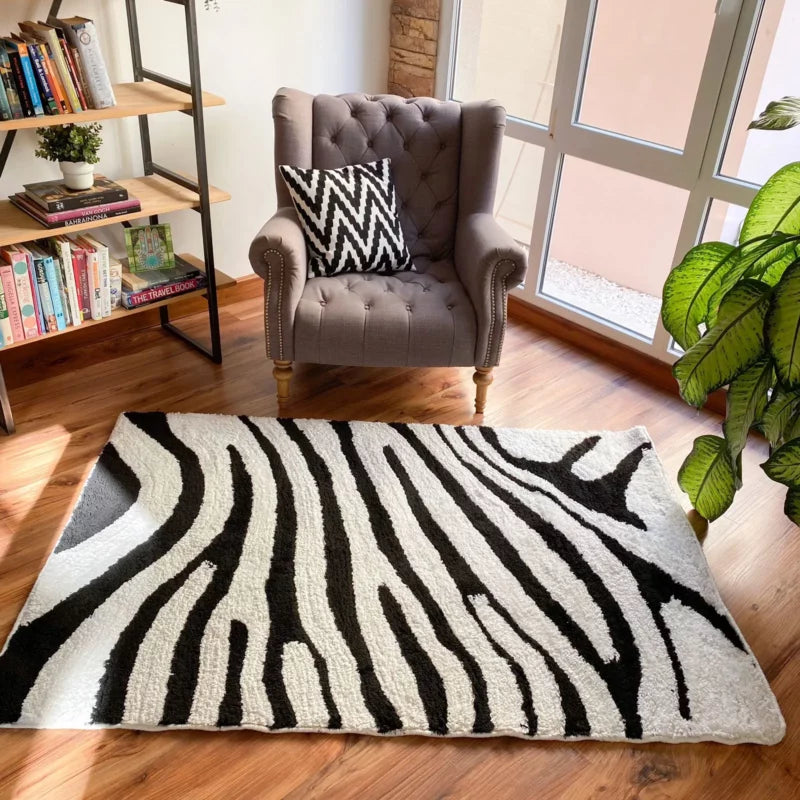 Black & White Zebra Pattern Microfiber Carpet