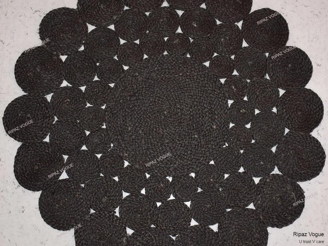 Natural Jute Black Color Round Designer Area Rugs