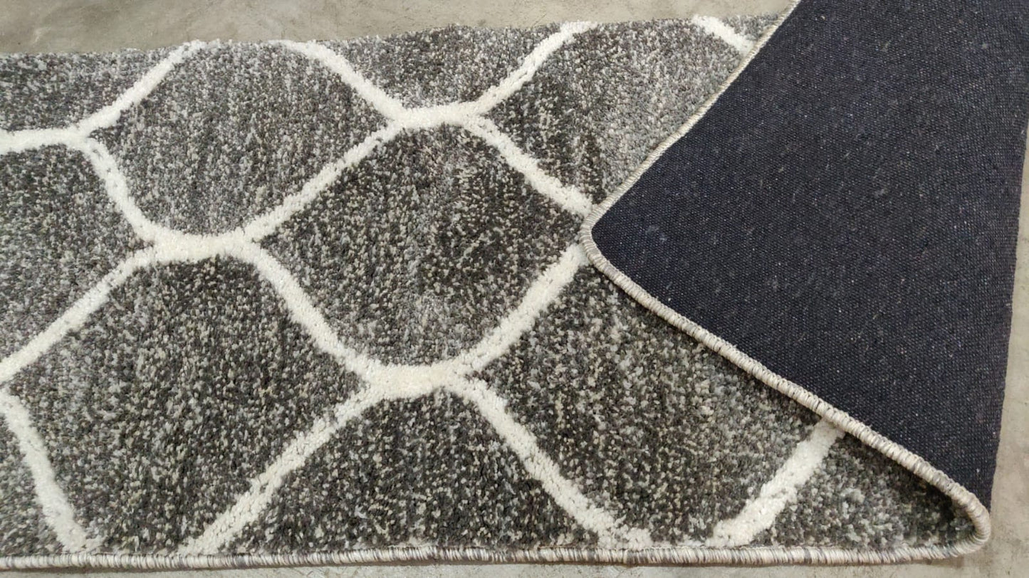 Moroccan Style Microfiber Carpet Runner Grey & Ivory mix Soft, Non-Slip, Easy to Clean handtufted Bedside Runner.