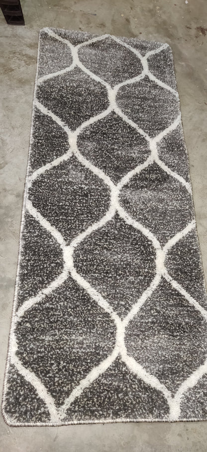 Moroccan Style Microfiber Carpet Runner Grey & Ivory mix Soft, Non-Slip, Easy to Clean handtufted Bedside Runner.