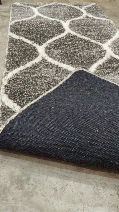 Moroccan Style Microfiber Carpet Runner Grey & Ivory mix Soft, Non-Slip, Easy to Clean handtufted Bedside Runner.