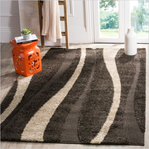 Coffee With Beige Shaggy Rug For Soft touch Microfiber Hand tufted Carpet